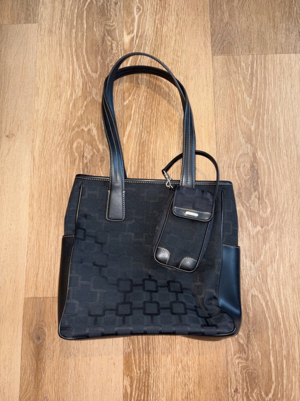 Nine West Black Tote Bag Shoulder Purse w/ Pouch Medium Work Travel Used